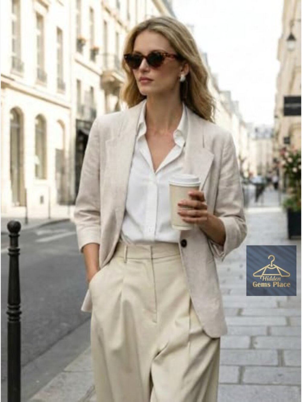 Linen Blazer Women 3/4 Sleeve Casual Lightweight Spring Summer Jacket - Picture 2 of 6